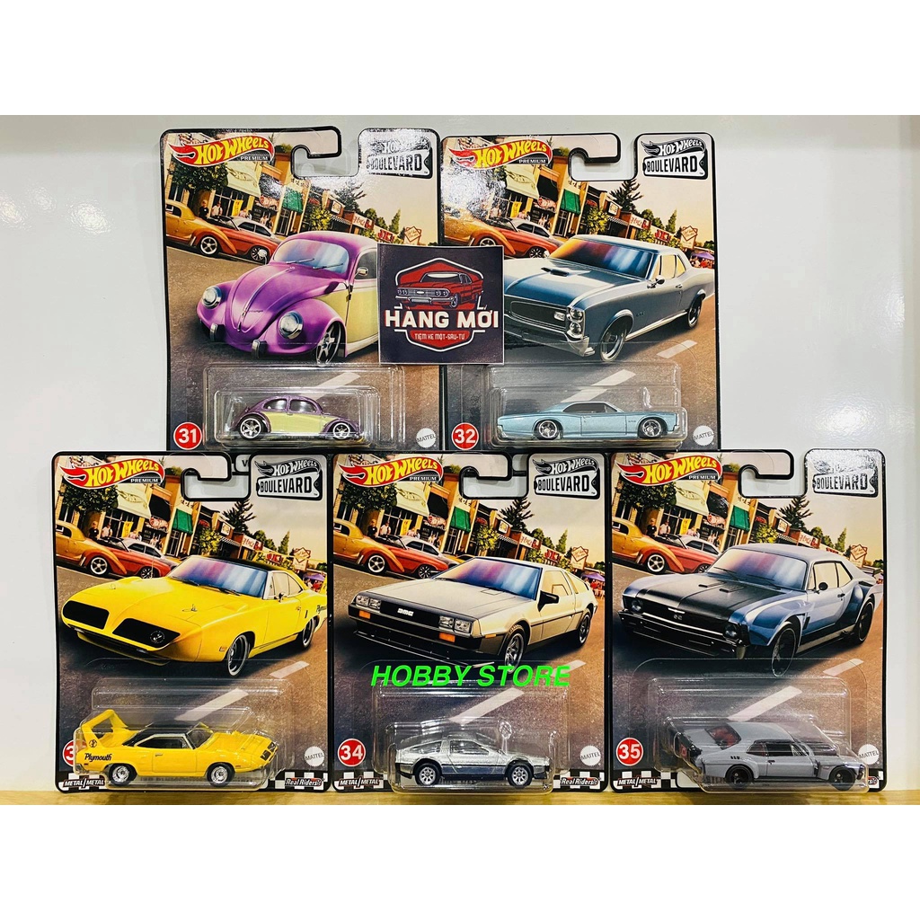 HOBBY STORE XE MÔ HÌNH HOT WHEELS BOULEVARD: CLASSIC BUG, PONTIAC, PLYMOUTH, DELOREAN, CHEVY NOVA