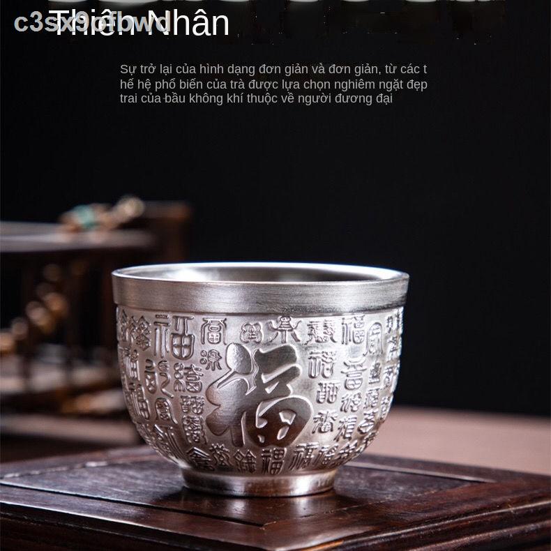 ☇ Chén trà bạc mạ vàng thủ công chính hãng 999 sterling tách cốc chủ đơn gốm sứ dát quà tặng cao cấp