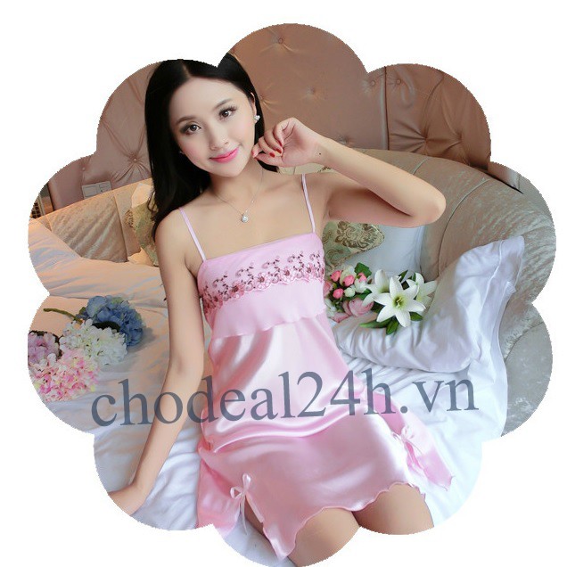 Áo Đầm Ngủ Phi Bóng Voan Ngực - CDANP01 Vàng Nhạt