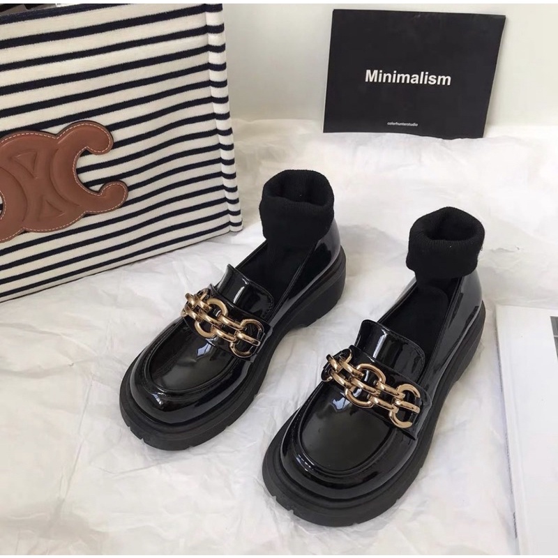 Giày búp bê Loafer phối xích vintage cổ điển học sinh Nhật Bản Yannie Lolita
