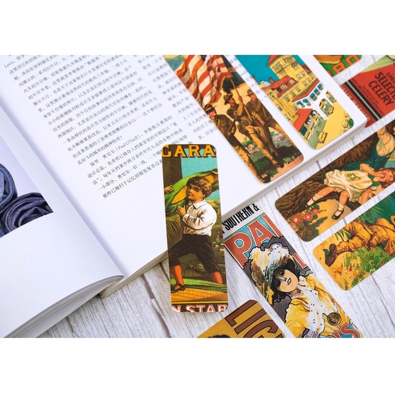 Hộp 28 thẻ đánh dấu trang sách họa tiết bầu trời sao/trái cây kiểu retro sáng tạo tiện lợi