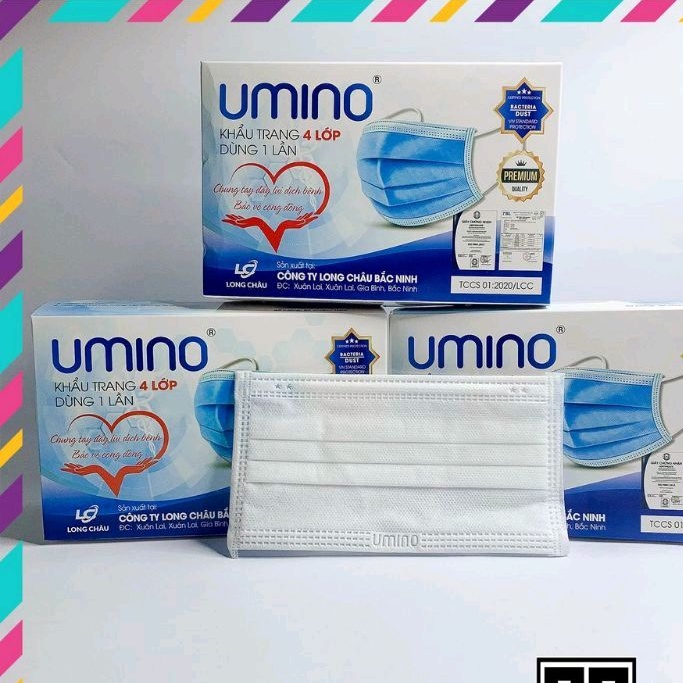 Khẩu trang y tế 4 lớp UMINO màu TRẮNG dày không xù