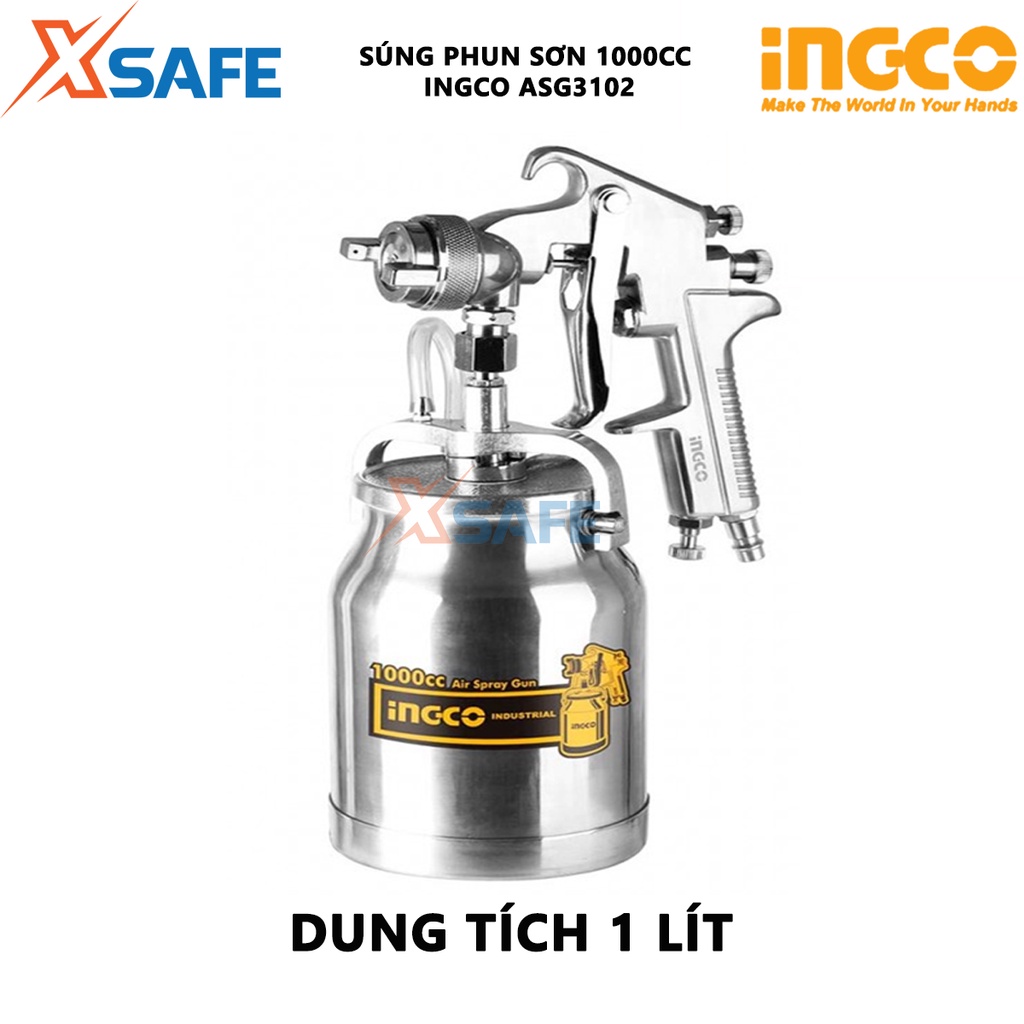 Súng phun sơn INGCO ASG3102 Máy phun sơn vòi phun tiêu chuẩn 1.8mm Dung tích 1.0L Áp lực vận hành 3 - 4 bar - Chính hãng