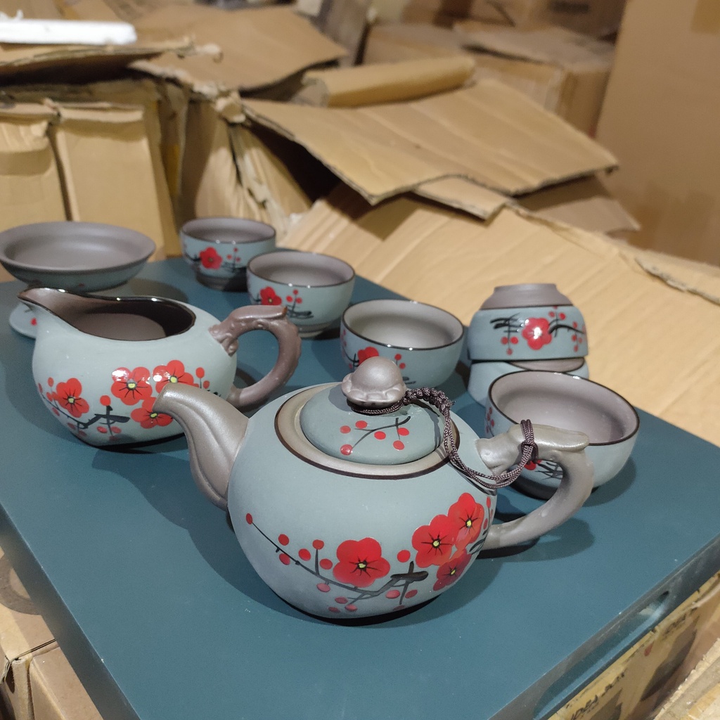 Combo bộ ấm chén trà tử sa Nghi Hưng chính hãng hoạ tiết đẹp