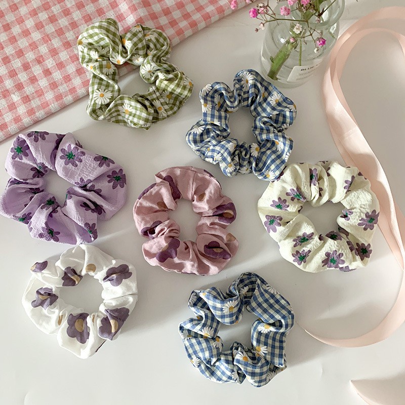 Dây buộc tóc scrunchie vải voan hình hoa thời trang