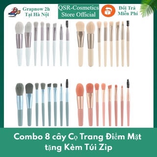 Combo 8 cây cọ trang điểm mặt tặng kèm túi zip