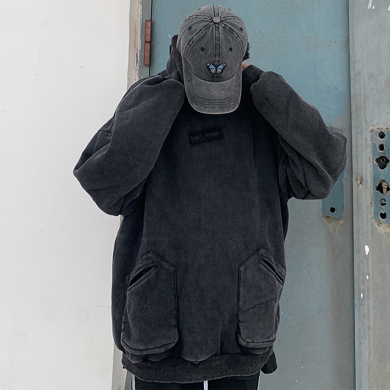 Áo hoodie cổ tròn dày dặn dáng rộng tay dài 1988897