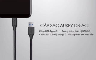 Cáp sạc AukeyType C CB-AC1 siêu bền 1,2m