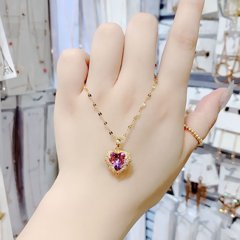 Dây chuyền nữ TITAN NGUYÊN CHẤT vòng cổ nữ mặt hình trái tim đá pha lê cao cấp đổi màu lấp lánh trang sức nữ thời trang sang trọng