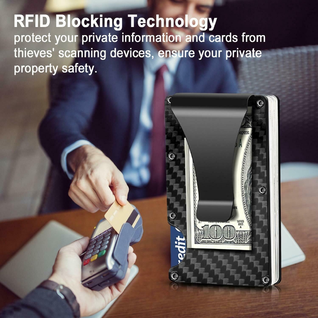 Ví đựng thẻ tín dụng rfid us ridge chất liệu sợi carbon mỏng màu đen đơn giản