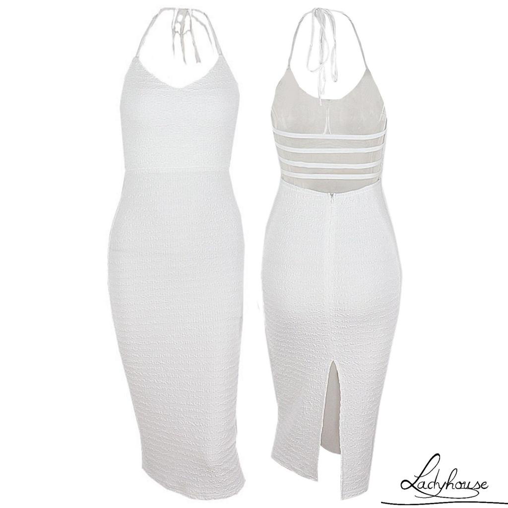 Đầm Dài Dáng Ôm Hở Lưng Màu Trơn Có Dây Cột Dành Cho Nữ Dự Tiệc Cocktail