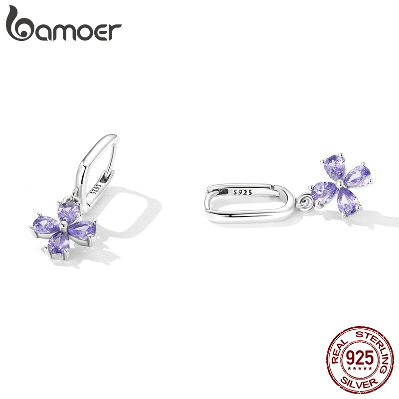 Bông tai bạc 925 BAMOER hình chiếc lá sang trọng