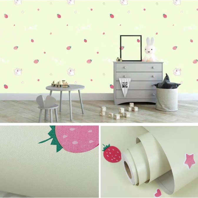 Decal giấy dán tường DÂU TÂY VÀNG KEM MỚI khổ 45cm keo sẵn