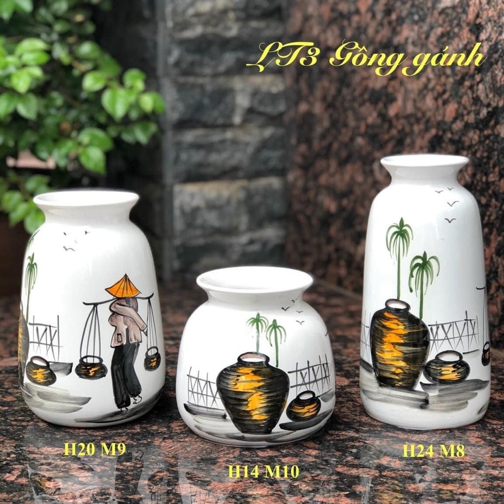 Bộ 3 lọ hoa gốm sứ Bát Tràng siêu đẹp HTT