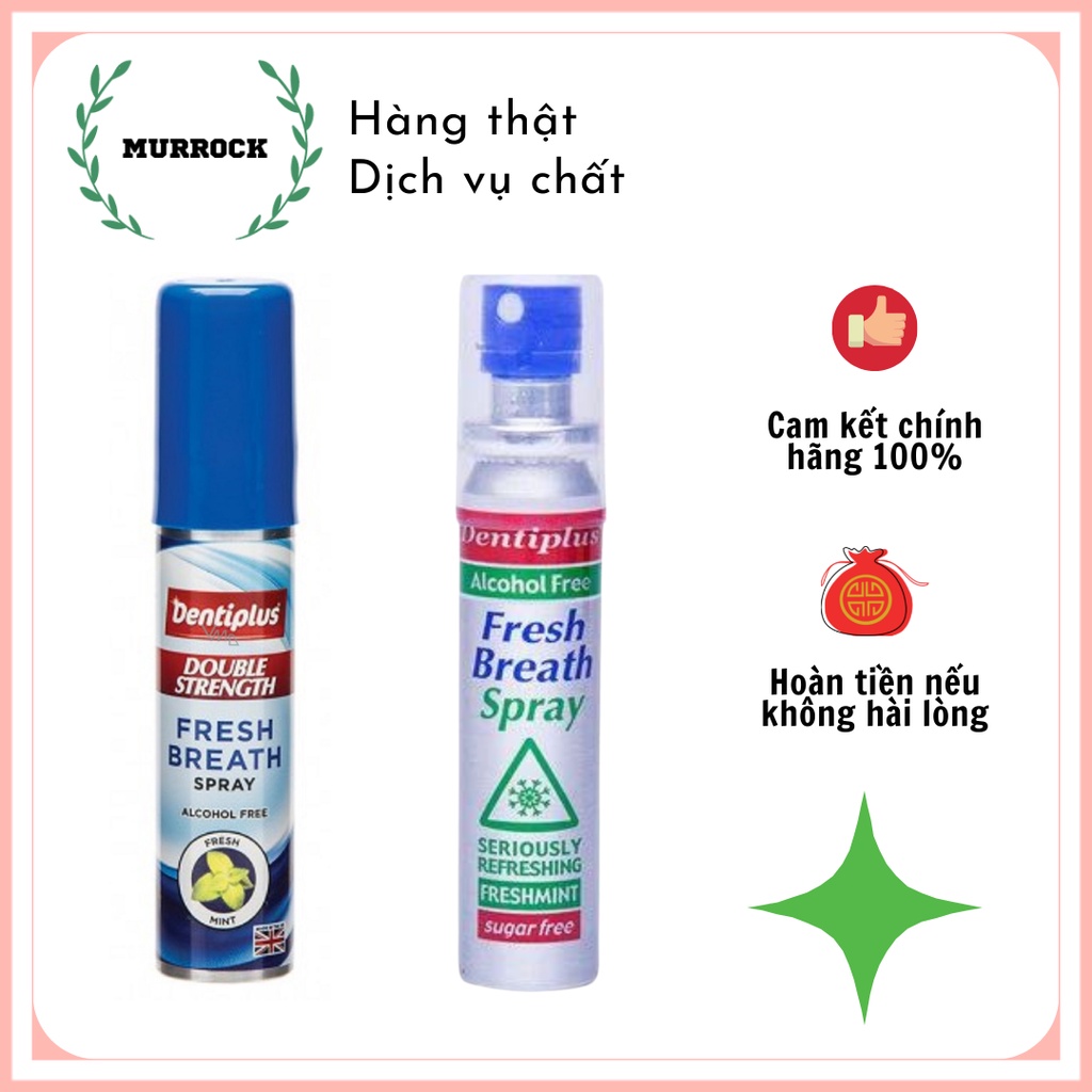 1 chai xịt thơm miệng bạc hà Dentiplus Fresh Breath Spray/ Double Strength không cồn không đường UK 25ml