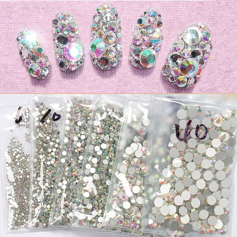 Bịch Hạt đá pha lê Trắng Xà cừ nhiều size SS3 SS4 SS5 SS6 SS8 SS10 SS12 SS16 SS20 SS30 SS34 SS40 SS50
