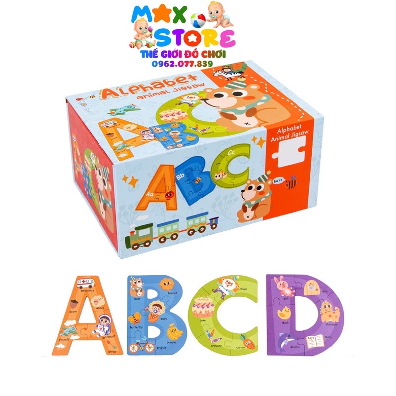 Puzzle Cho Bé ⚡️ HOT TREND ⚡️ Alphabet Animal Jigsaw, Digital Animal Puzzle, Đồ Chơi Giáo Dục Chữ Số Max Store