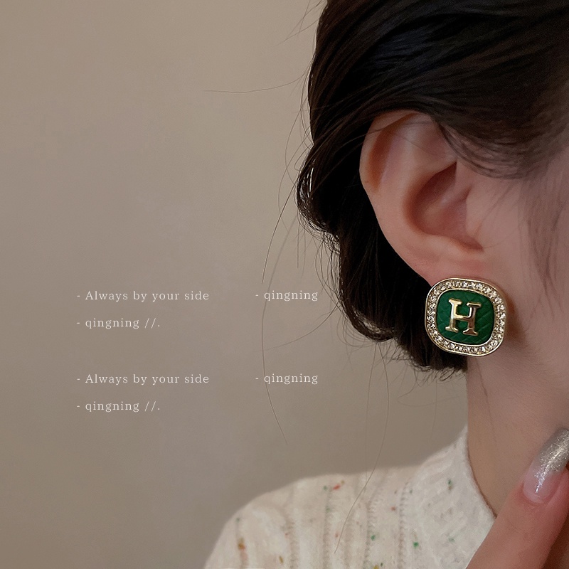 Bông Tai Mạ Bạc 925 Hình Học / Vuông In Chữ Phong Cách Hàn Quốc Thời Trang Cao Cấp Cho Nữ