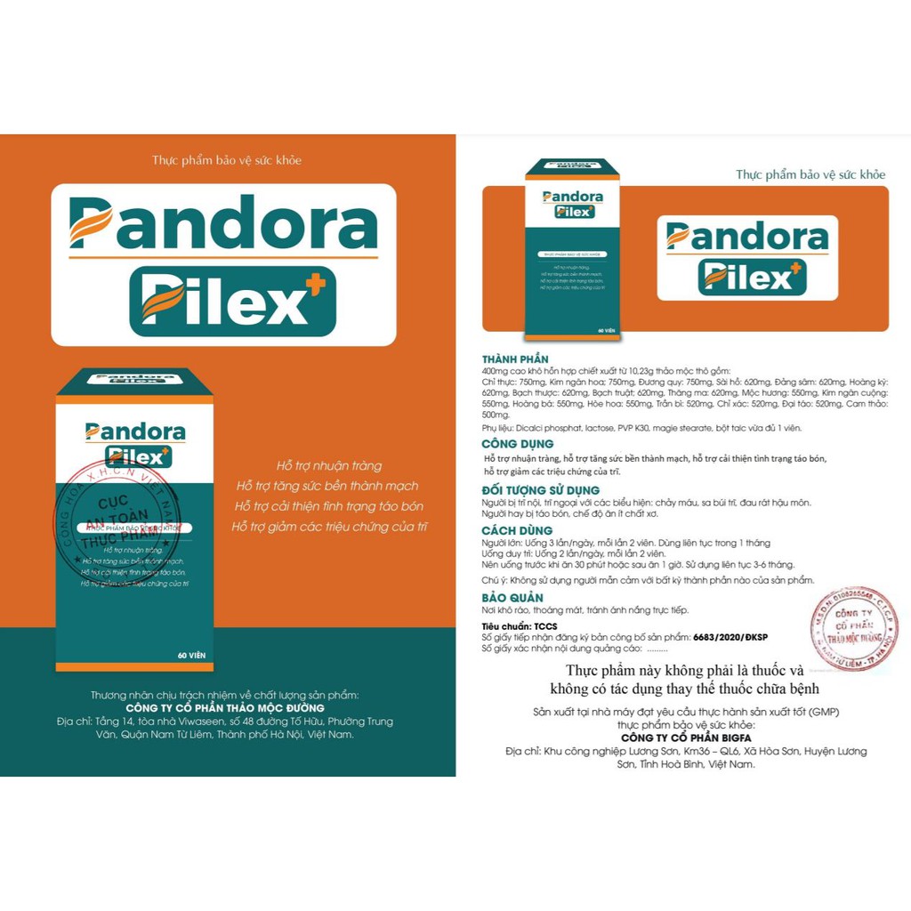 Pandora Pilex + Hộp 60 viên uống hỗ trợ giảm các triệu chứng của trĩ - cvspharmacy