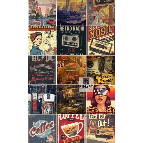 SET 10 DECAL POSTER DÁN TƯỜNG TRANG TRÍ CỬA HÀNG/CAFE CỔ ĐIỂN VINTAGE