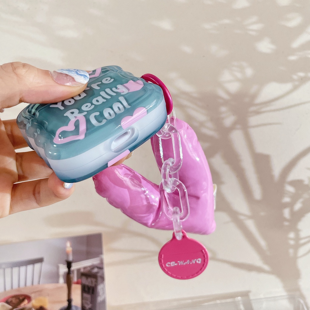 Vỏ Bảo Vệ Hộp Sạc Tai Nghe Bluetooth AirPods Pro 1 / 2 3 2021 gen3 Bằng Tpu Dẻo Họa Tiết Trái Tim Màu Xanh Lá Xinh Xắn Chống Rơi