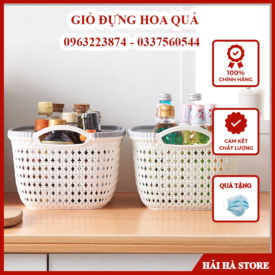 Rổ nhựa giả đan mây Việt Nhật đựng đồ dùng học tập, mỹ phẩm, trái cây