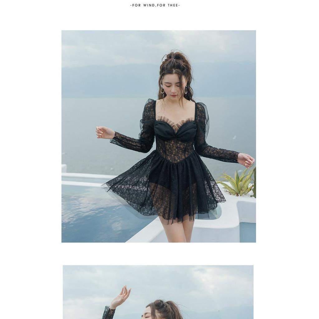Bikini liền thân 1 mảnh cho nữ đồ bơi đi biển dáng váy phối ren cúp ngực tiểu thư sang chảnh sexy hở lưng 986770 A-43