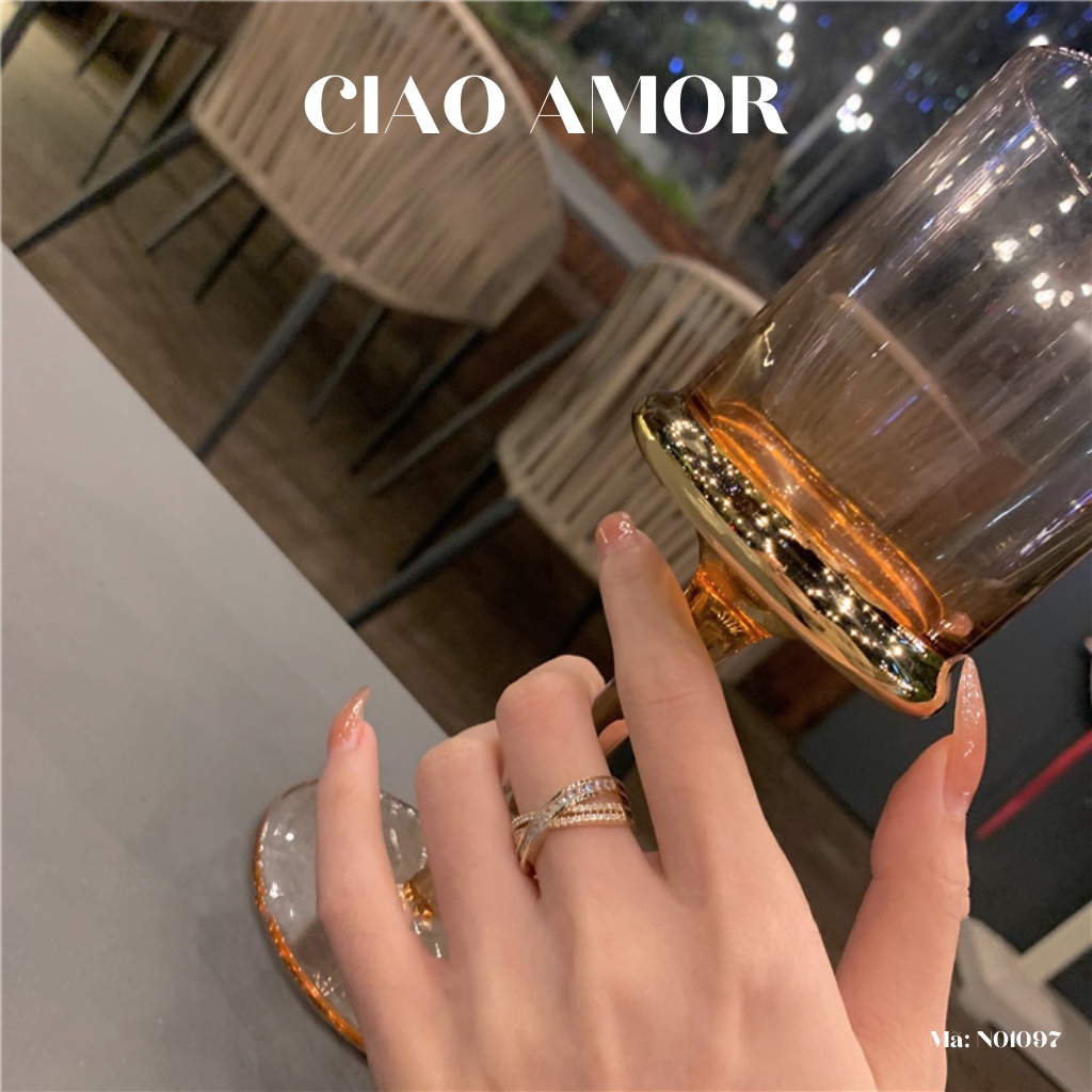 Nhẫn nữ, nhẫn sang trọng chéo đính đá Trang sức Ciao Amor - N0197