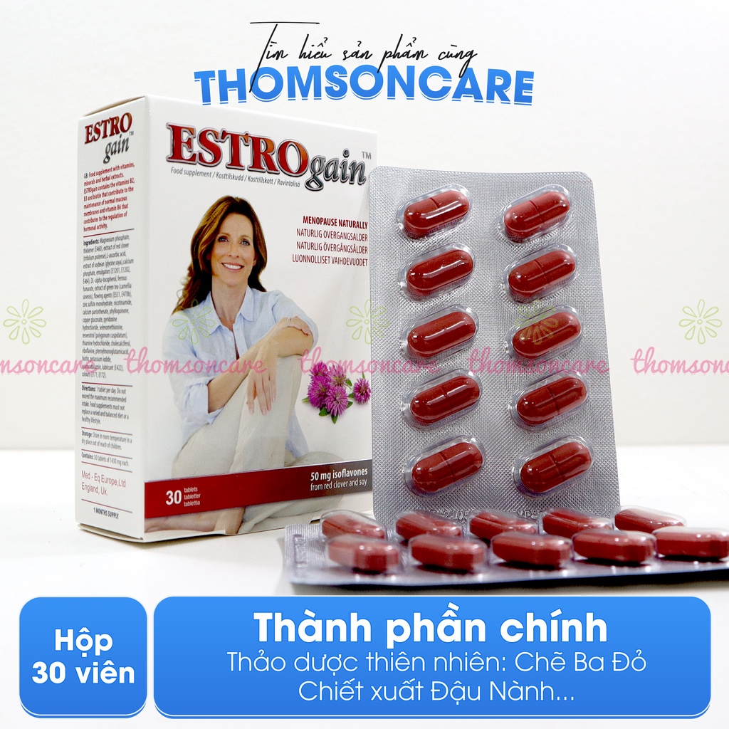 Viên uống cân bằng nội tiết tố Estrogain – Từ Chẽ Ba Đỏ giảm khó chịu tiền mãn kinh, mãn kinh - Nhập khẩu Châu Âu