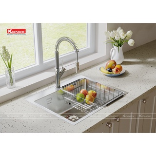 Vòi rửa bát dây rút Konox Gusta hợp kim đồng mạ PVD Chrome - Bảo hành 5 năm