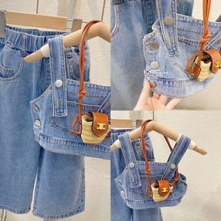 Set yếm jean quần dài bé gái