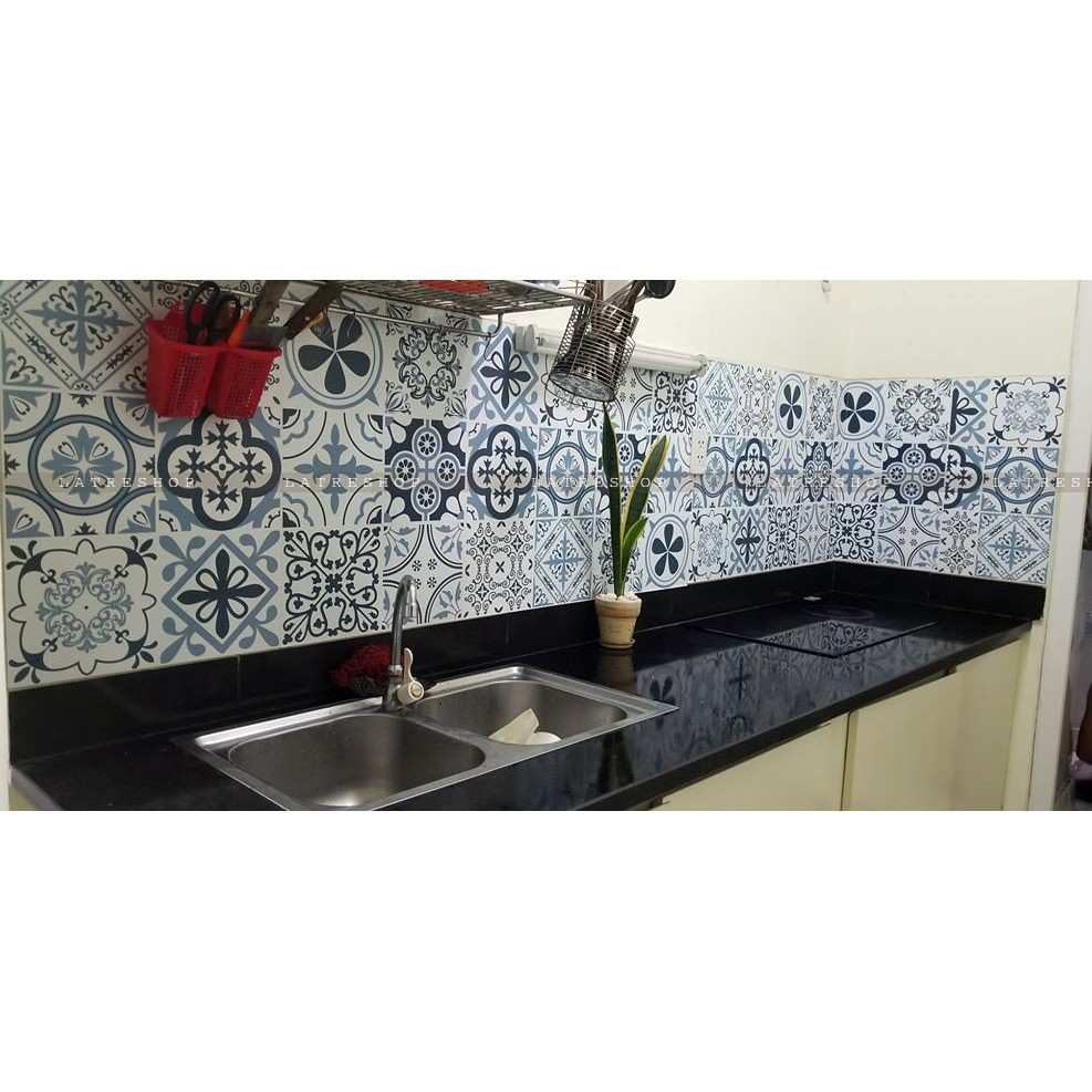 [MUA 5 TẶNG 1] Decal dán bếp Decan dán tường Decal chống nước dán kính, nhà tắm - Decal gạch bông loại 1- Aqua