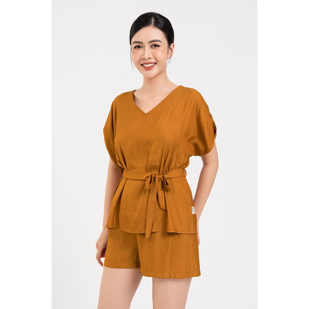 Bộ Mặc Nhà Nữ Áo Nơ Eo, Quần Cạp Chun Lamer O68S22H004