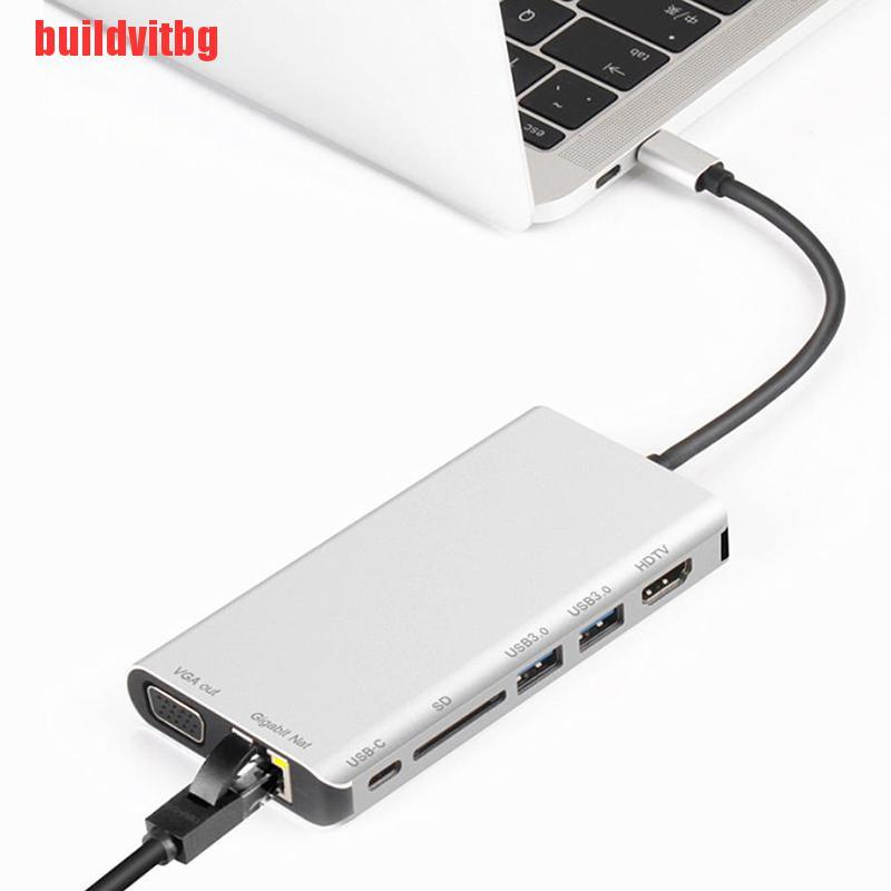 Đầu Đọc Thẻ Chuyển Đổi Usb-C Sang Rj45 Lan 4k Hdmi Vga 2usb 3.0 8 Trong 1 Type C Gvq