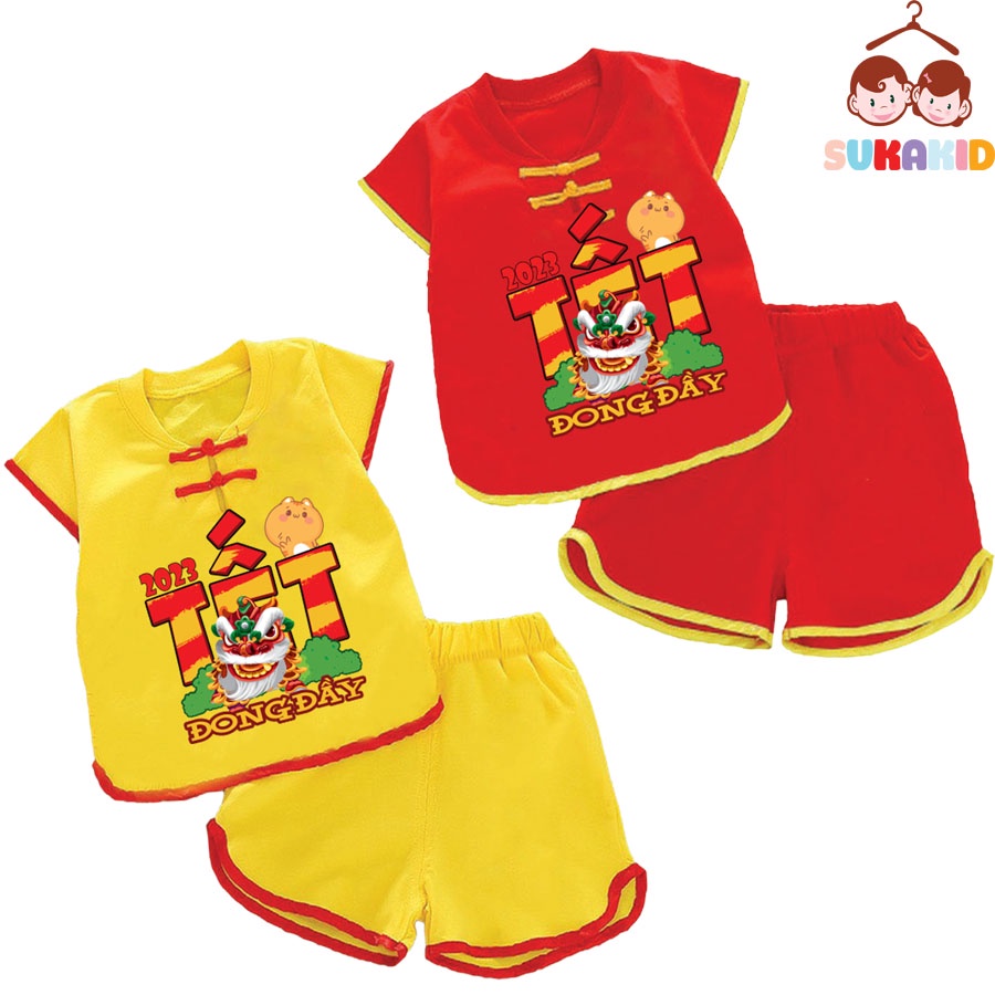 Combo 2 tết đồ tết cho bé nút tàu chử tết đông đày 2023 xuân bé từ 6kg-29kg.NT05.
