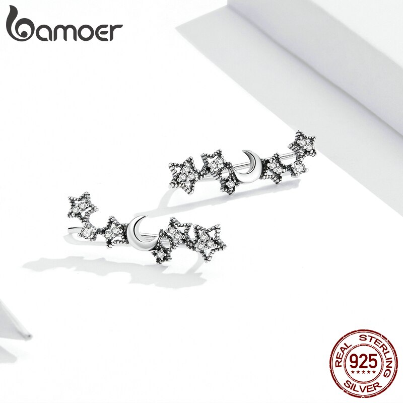 Khuyên Tai Bamoer SCE926 Bạc 925 Thật Kiểu Dáng Trăng Và Sao Thời Trang Nữ 2020