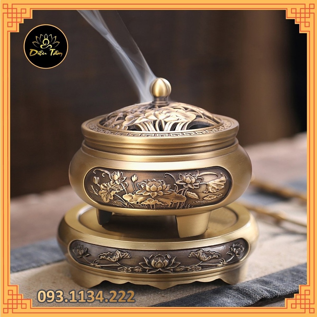 Lư xông trầm hương bằng đồng nguyên khối - chọn mẫu đôn, đế lư đồng thay lư điện tặng trụ cắm xông trầm hương