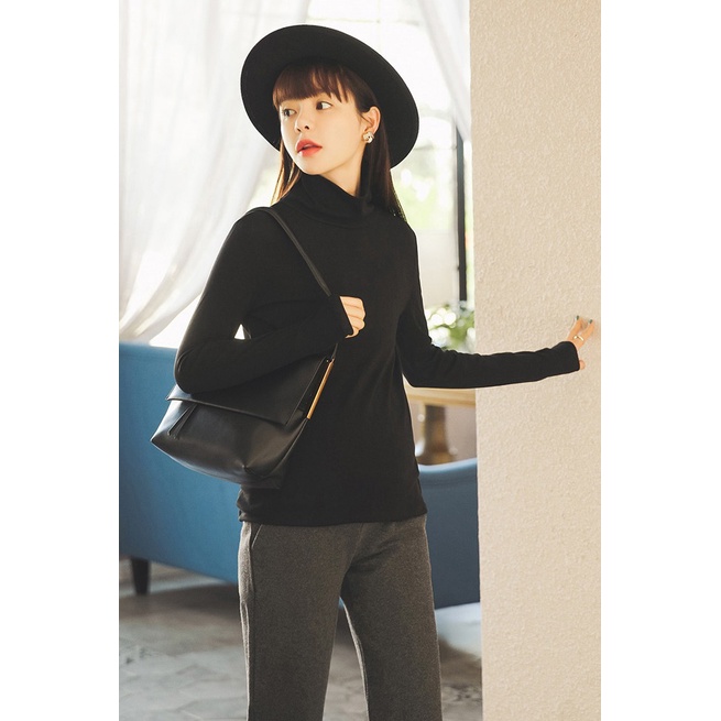 Áo giữ nhiệt cổ cao dài tay chất thun cotton siêu đàn hồi cho mẹ bầu thoải mái giữ ấm cơ thể khi mang thai