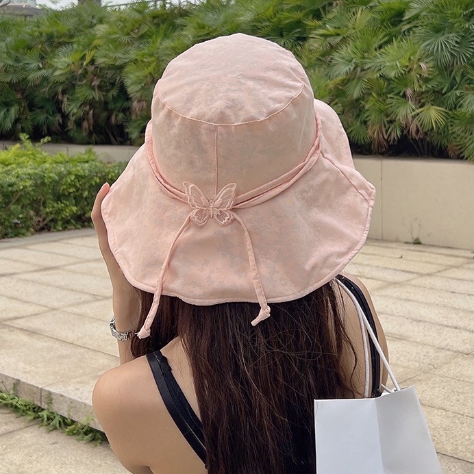 Nón Vành Rộng Chống Tia Uv Siêu Nhẹ Thoáng Khí Phối Ren Hình Bướm Thời Trang Mùa Hè Cho Nữ