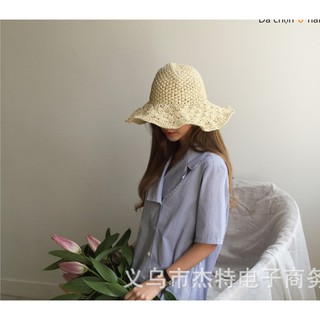 Mũ cói nơ dây da lộn (ảnh thật)