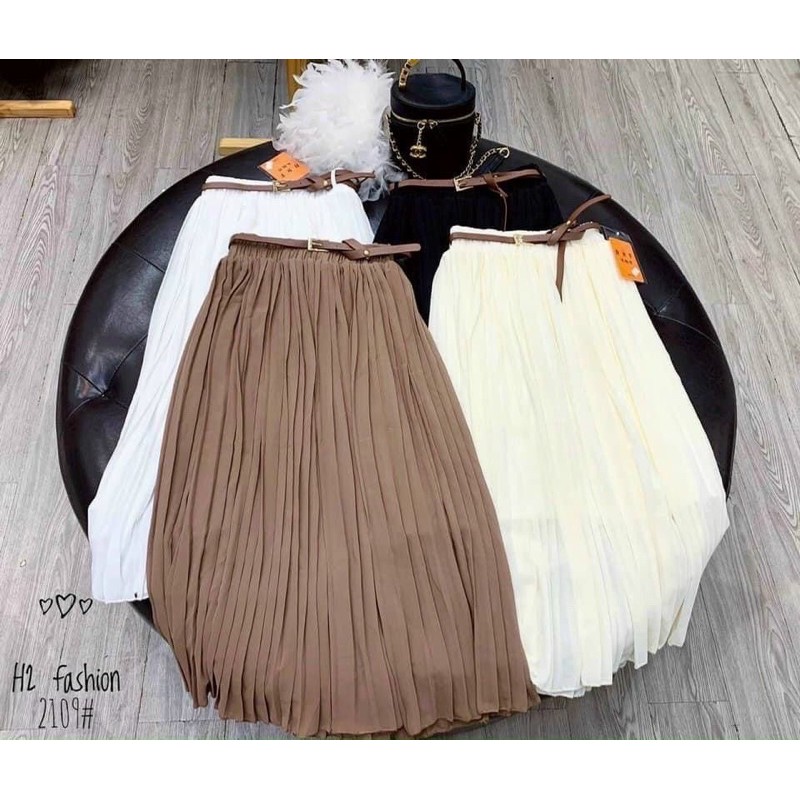 Chân váy xếp ly kèm đai - HÀNG QUẢNG CHÂU