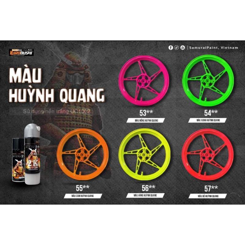 Sơn xịt Samurai chuyên dùng cho xe máy đủ loại màu, Lót, Bóng, Chịu nhiệt, Chống cháy, Chống rạn nứt, Vòi xịt chống chảy