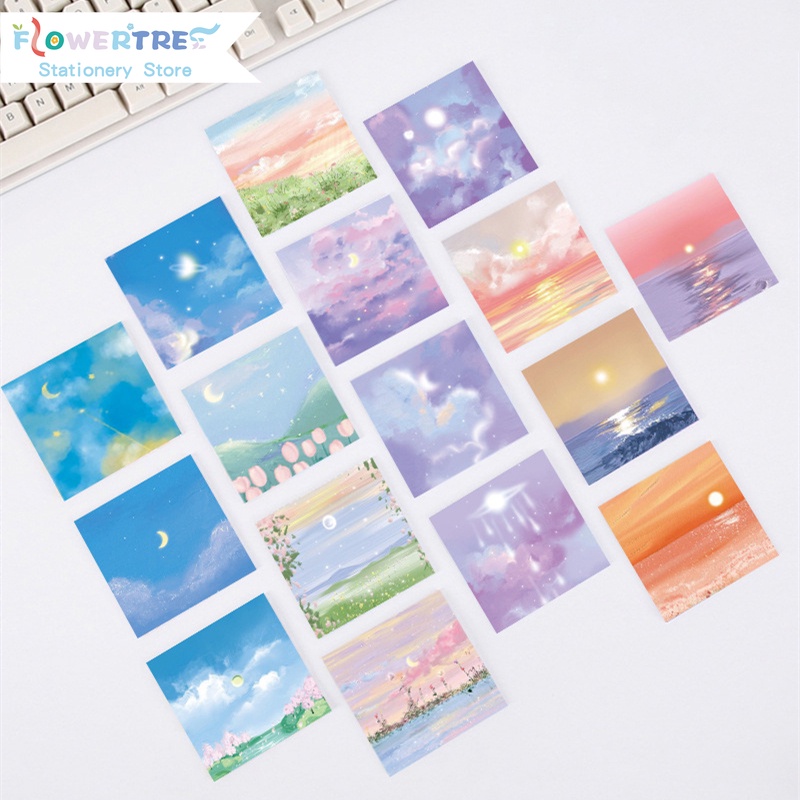 Flowertree Set 80 Tờ Giấy Ghi Chú Họa Tiết Bầu Trời Sao Xinh Xắn Tiện Dụng