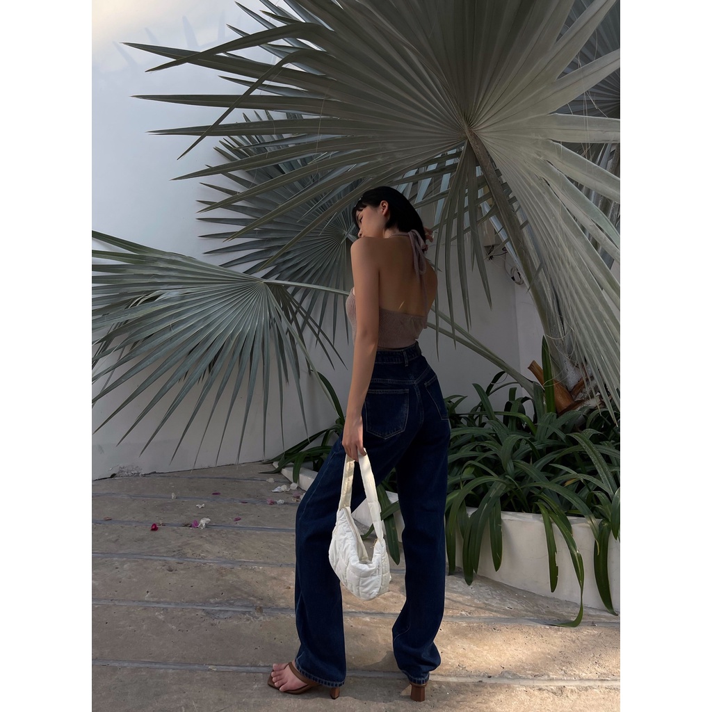 Quần jeans nữ ống rộng CHICMONKI lưng cao túi ốp phom cực đẹp màu xanh đậm CMJ1159 | BigBuy360 - bigbuy360.vn