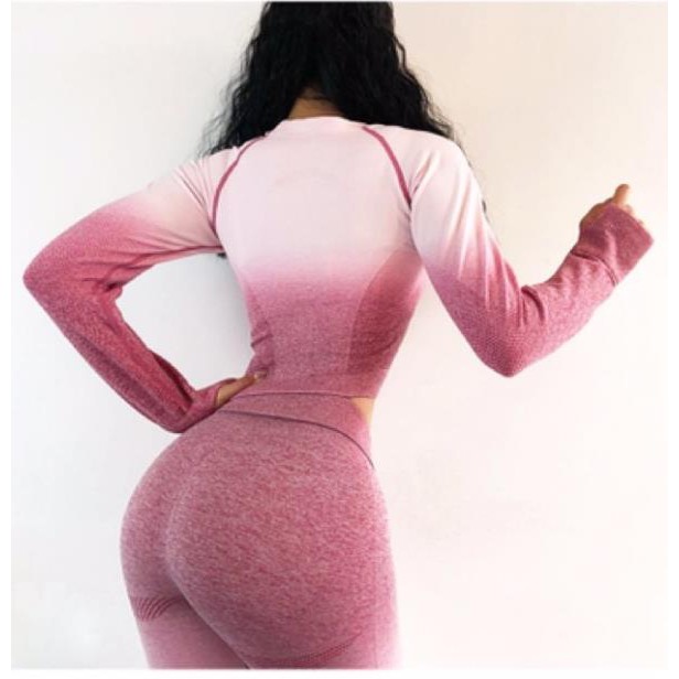 Big Size Áo tập thể thao dài tay dệt kem Ombre [GYMSHARK] trang phục thể dục thể thao chống nắng cho nàng cá tính ་