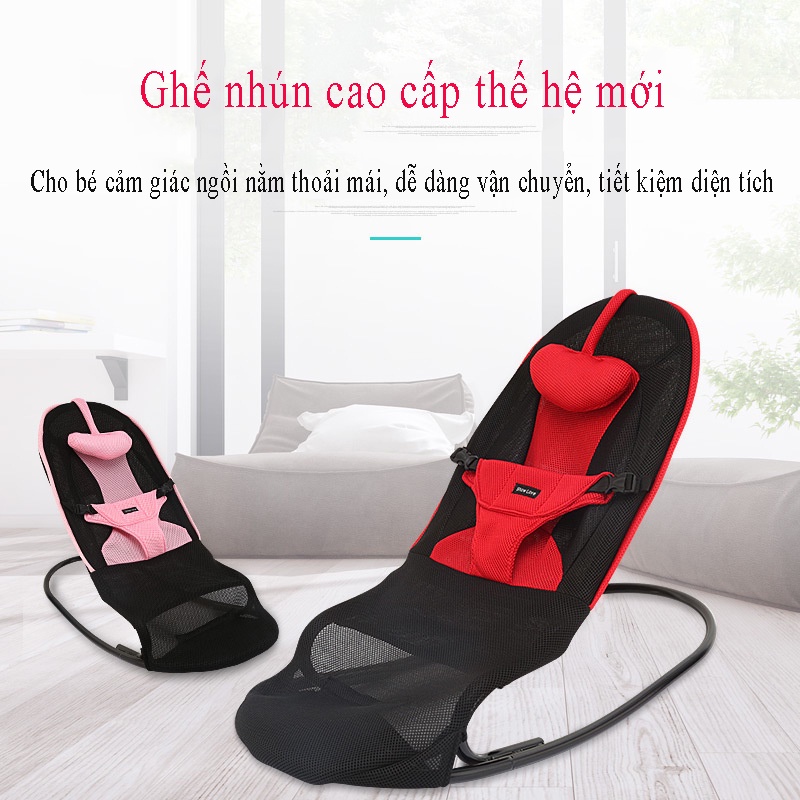 Ghế rung nhún cao cấp có gối nằm, ghế rung bập bênh đa năng có thanh treo đồ chơi cho bé sơ sinh