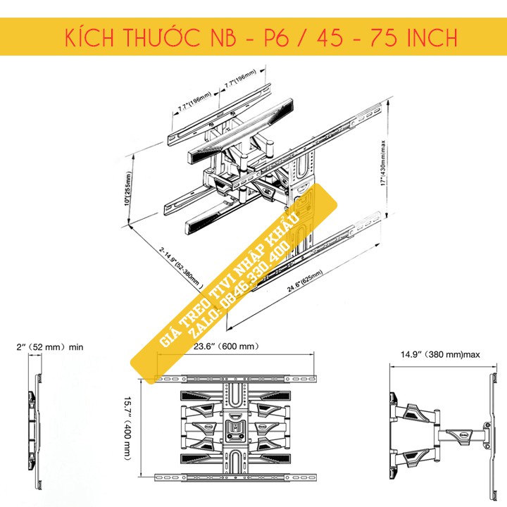 Giá treo tivi xoay đa chiều NB P5 32 - 60 inch / NB P6 45 - 75 Inch - Chính Hãng North Bayou