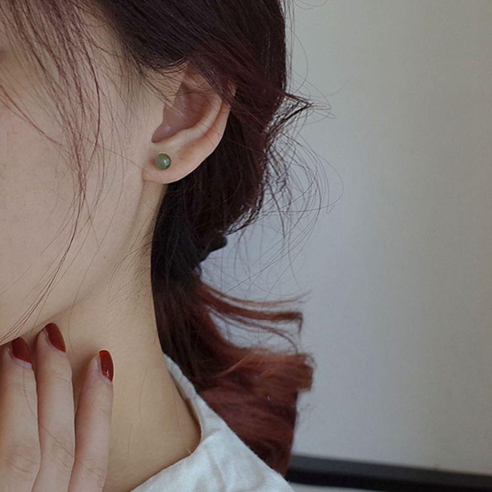 Bông Tai Ngọc Bích Tròn Mini Màu Xanh Lá Thời Trang Cho Nữ