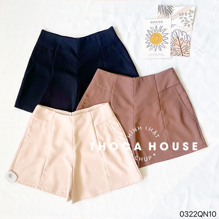 Quần short ulzzang Hàn may lai giữa khóa kéo sau trơn đen, nâu, nude THOCA HOUSE năng động, trẻ trung