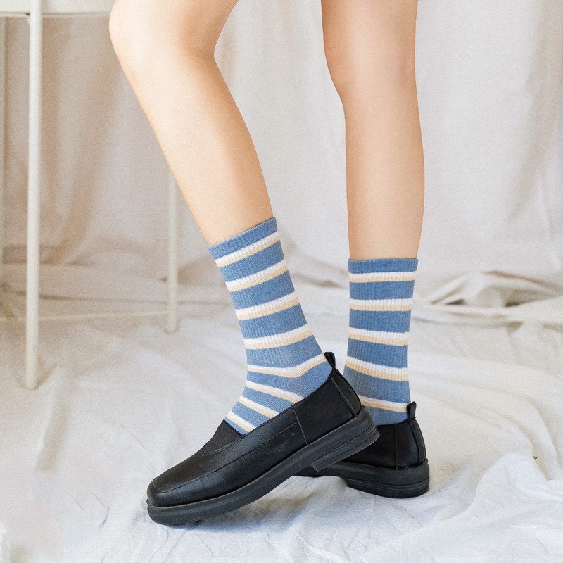 Tất vớ nam nữ cổ cao unisex kẻ sọc caro